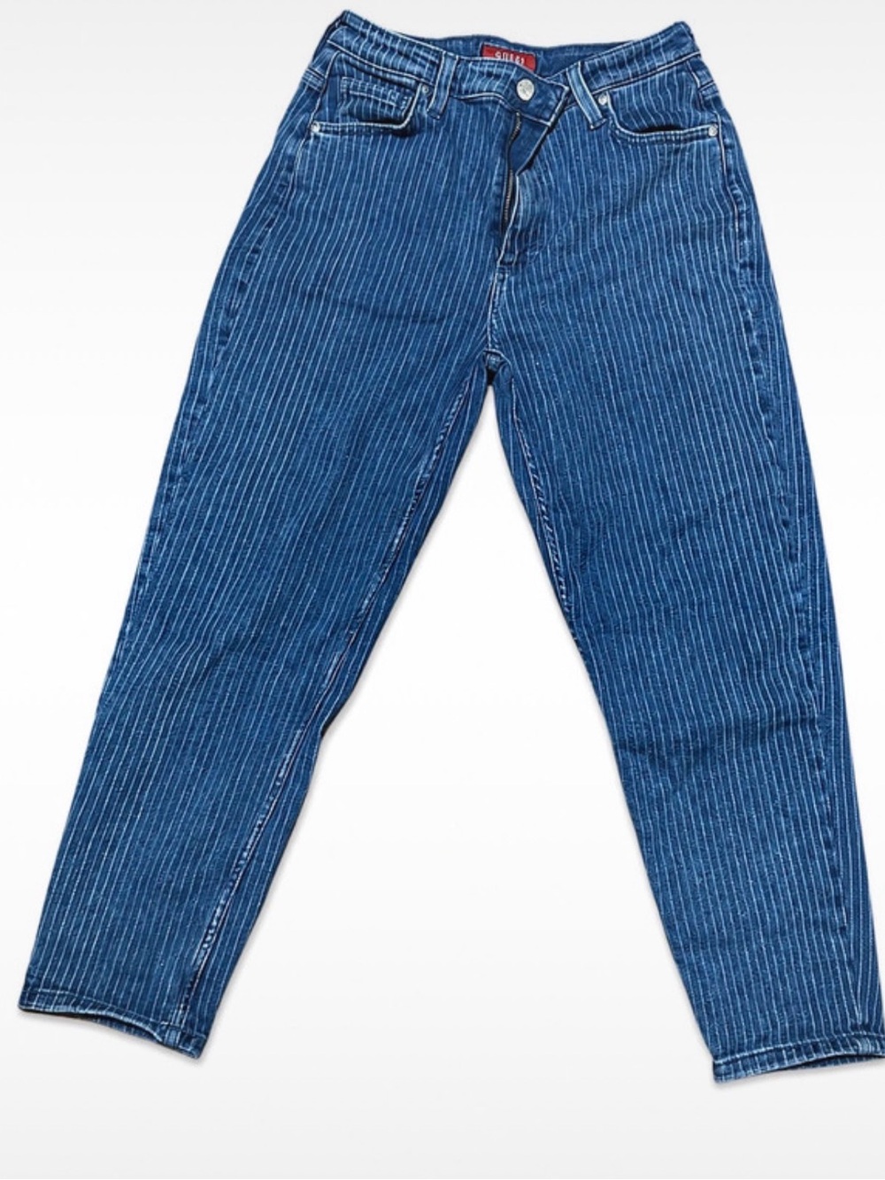 GUESS Los Angeles Pinstripe Jeans Women’s Size 27 Blue Straight Leg Denim